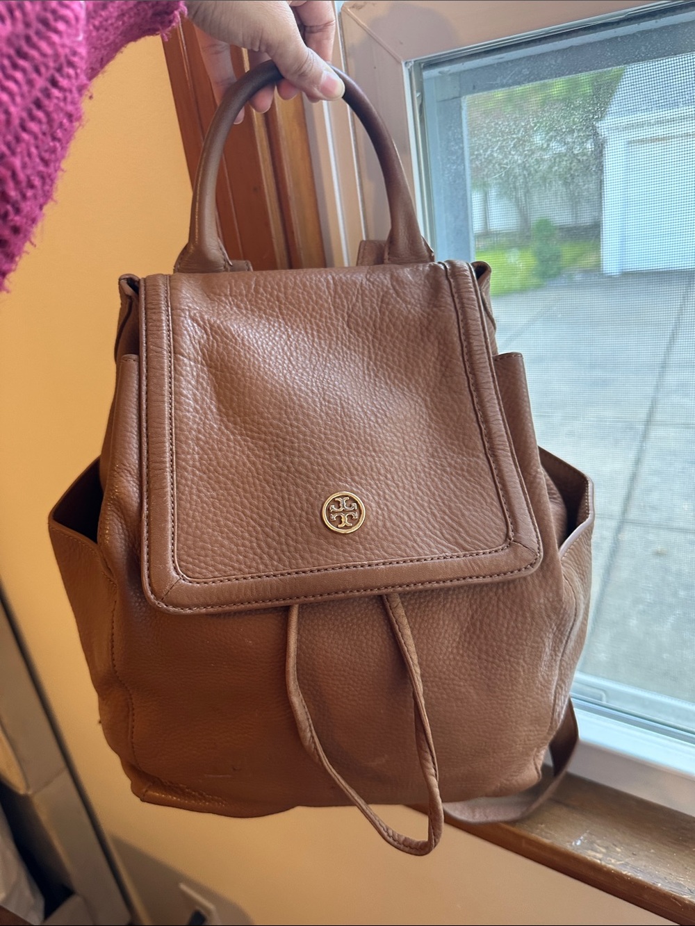 Tory Burch Tan Pebbled Leather Backpack